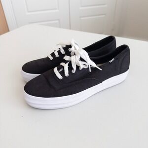 Keds Women Triple Kick Sneaker Size 9 Black Canvas Platform Casual Preppy